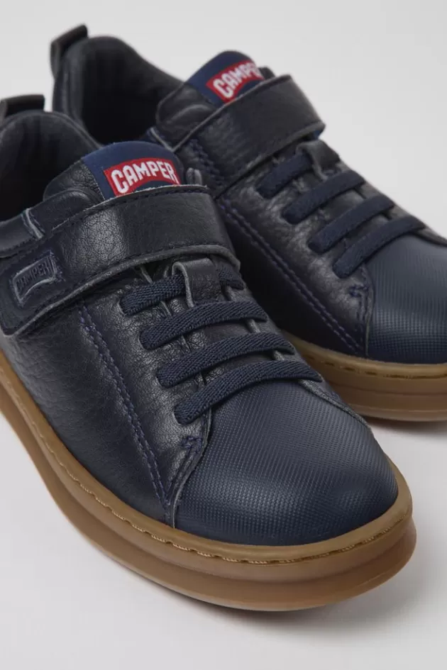 Hot Camper Marineblauwe Leren En Stoffen Kindersneakers