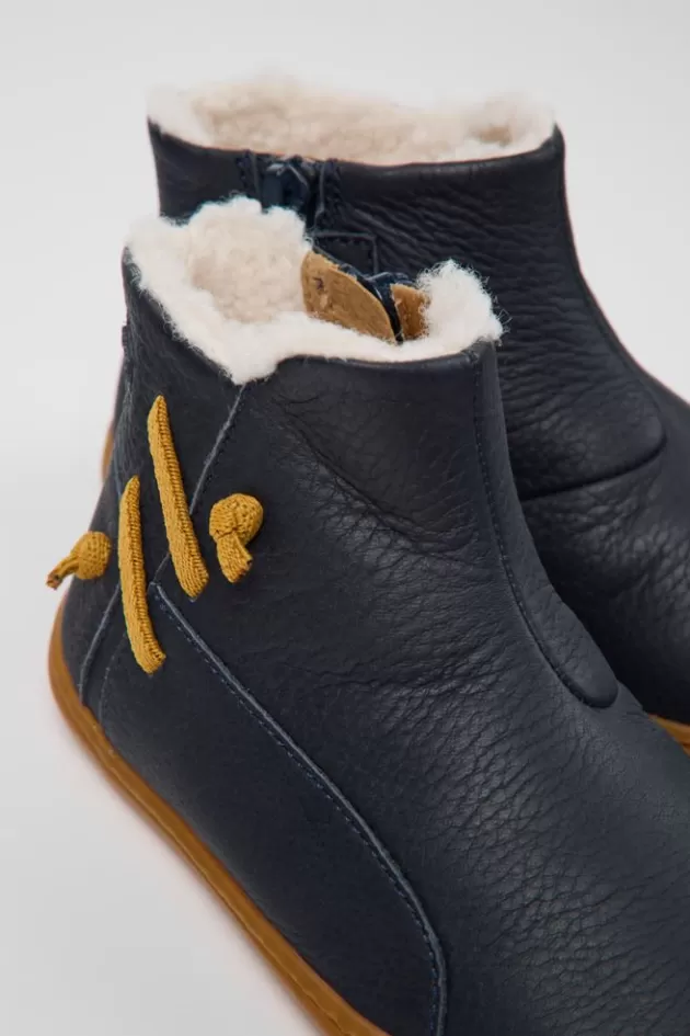 Store Camper Marineblauwe Leren Enkelboots