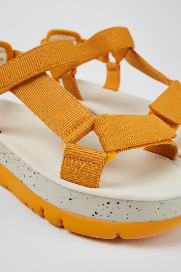 Best Sale Camper Oranje Textiel Sandaal Voor Dames