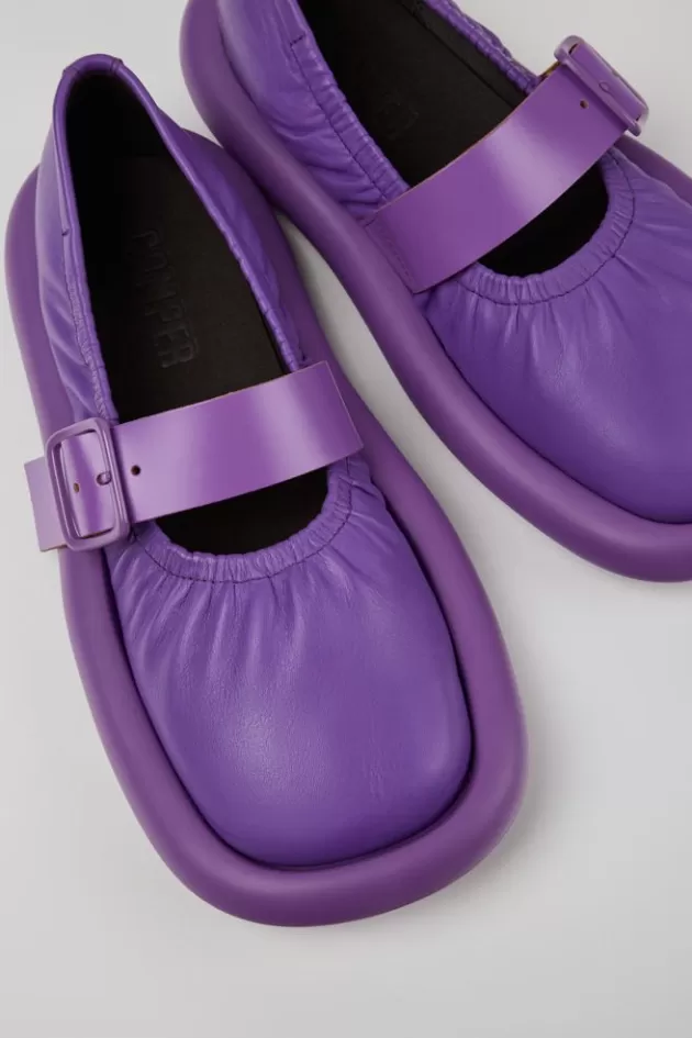 Hot Camper Paarse Leren Ballerina Voor Dames