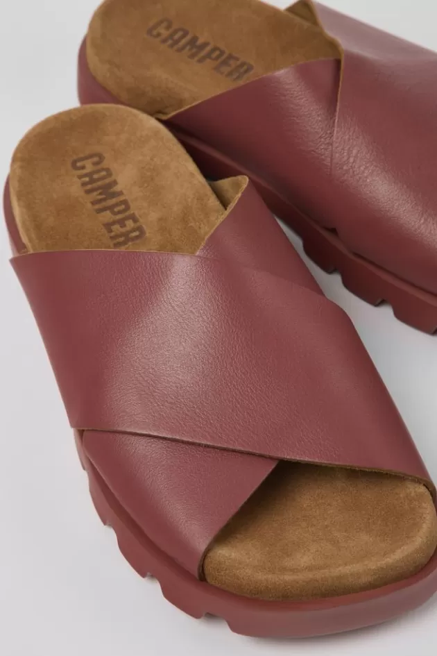 Cheap Camper Rode Leren Damessandaal Met Gekruiste Bandjes