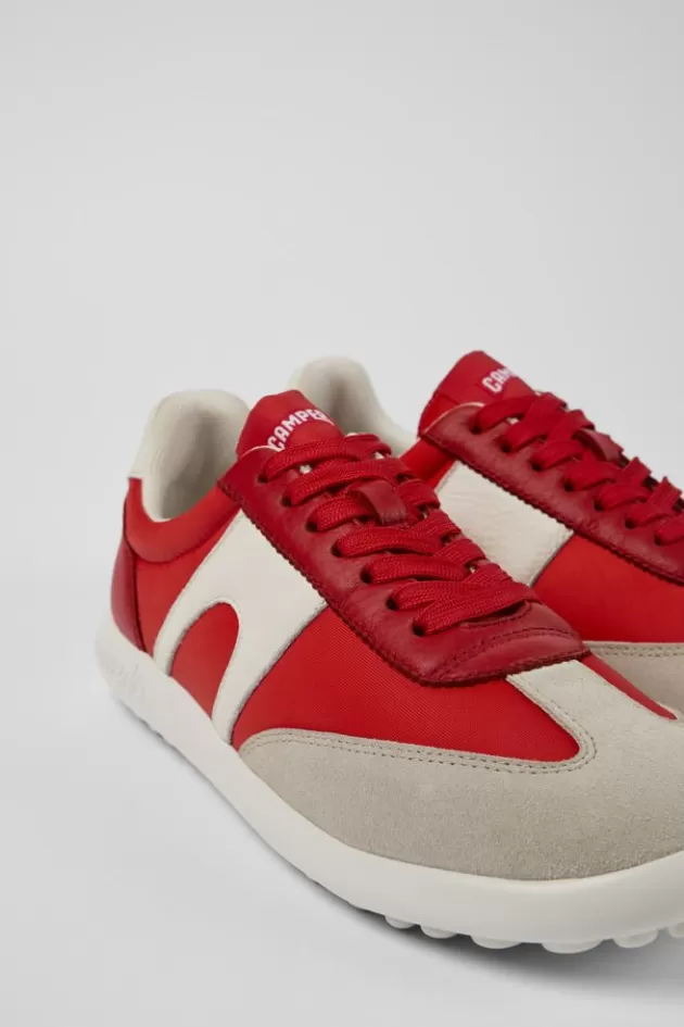 Store Camper Rode Sneaker Van Textiel/Leer Voor Dames