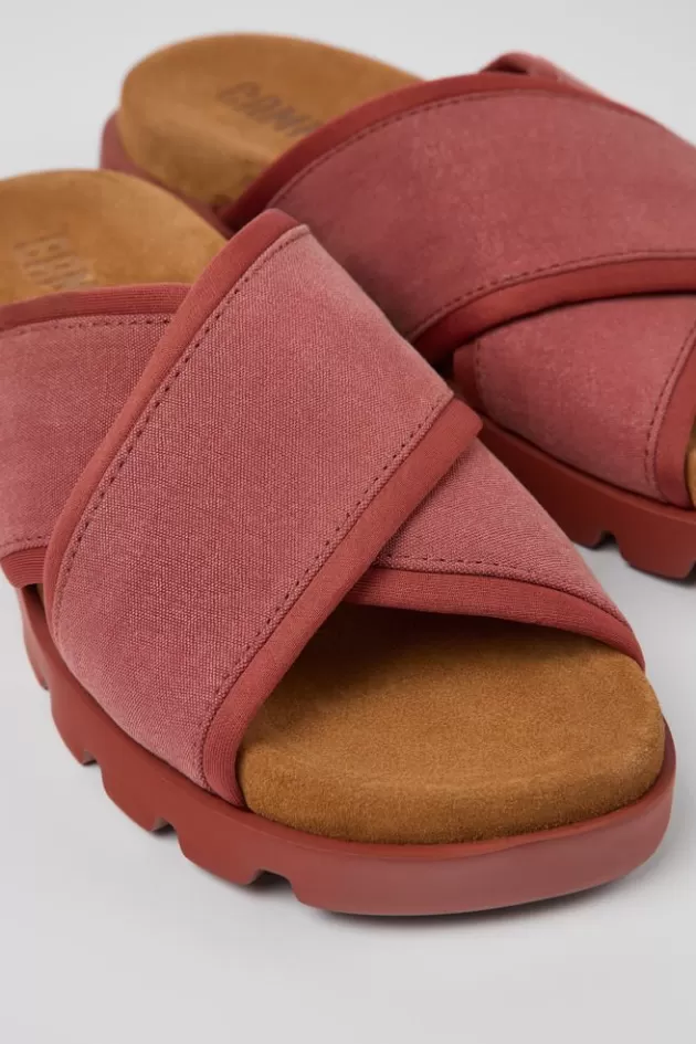 Cheap Camper Rode Textiel Damessandaal Met Gekruiste Bandjes
