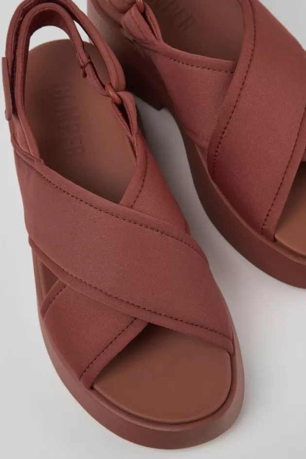Store Camper Rode Textiel Damessandaal Met Gekruiste Bandjes