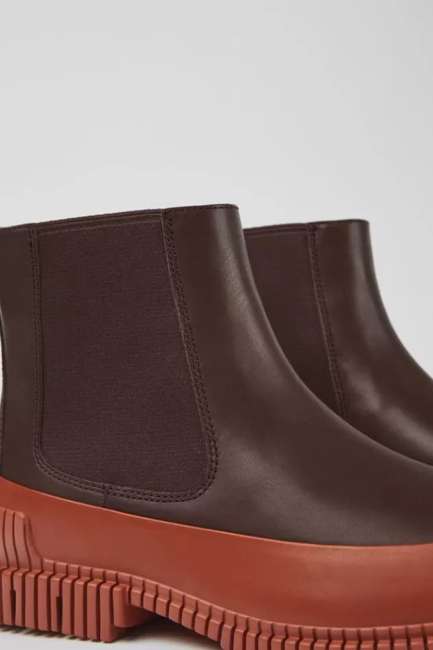 Cheap Camper Rood Met Bruine Leren Chelseaboots Voor Heren