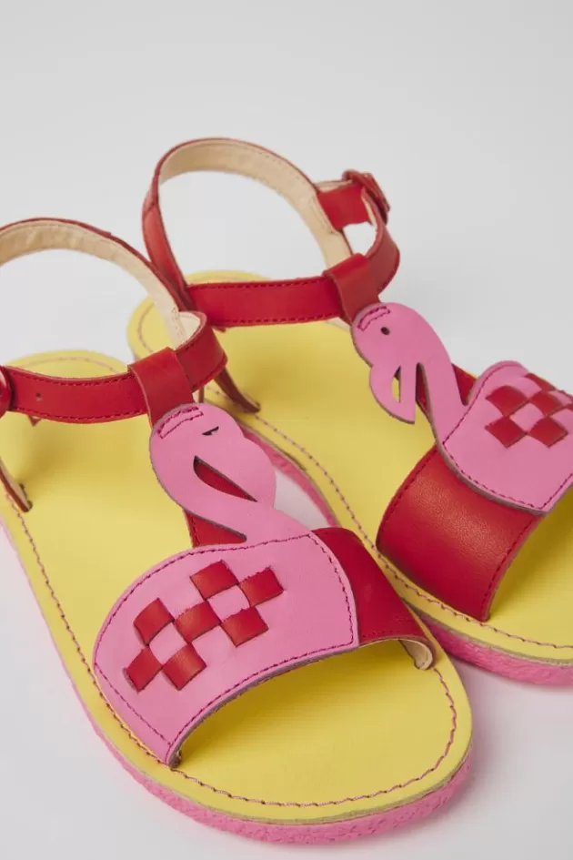 Sale Camper Rood-Roze Leren Kindersandalen