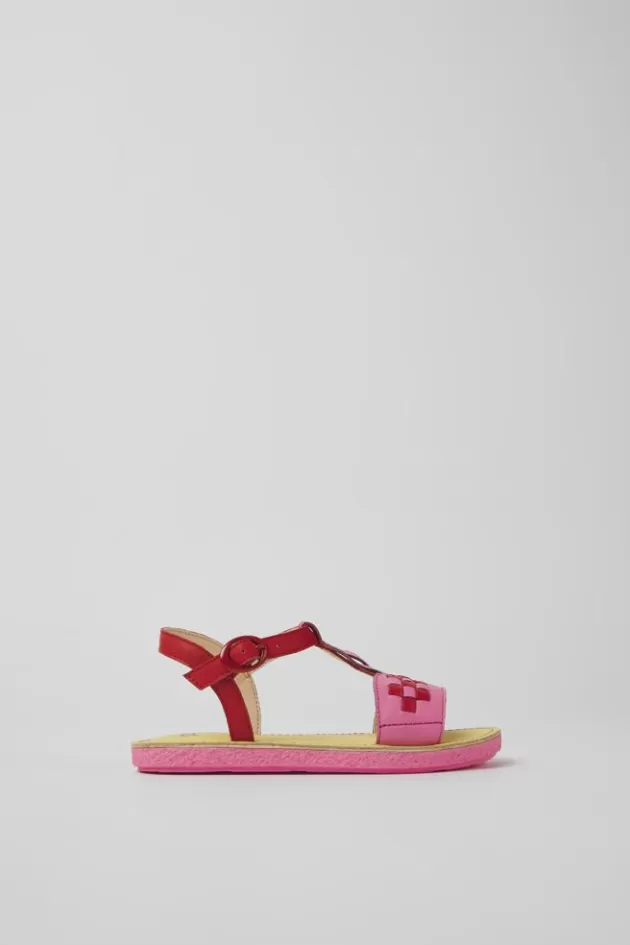 Sale Camper Rood-Roze Leren Kindersandalen
