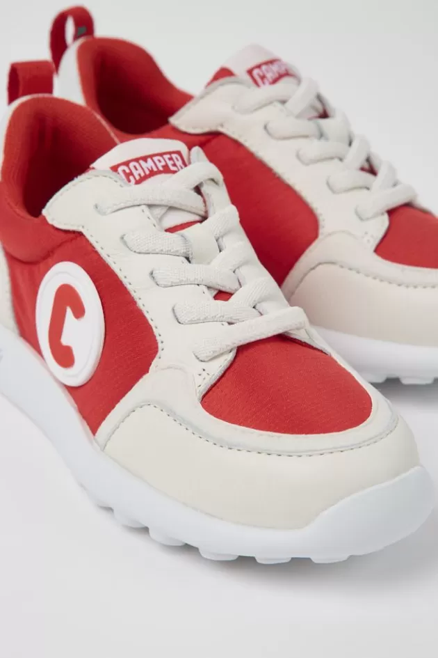 Cheap Camper Rood-Witte Leren Kindersneakers, Stof En Leer