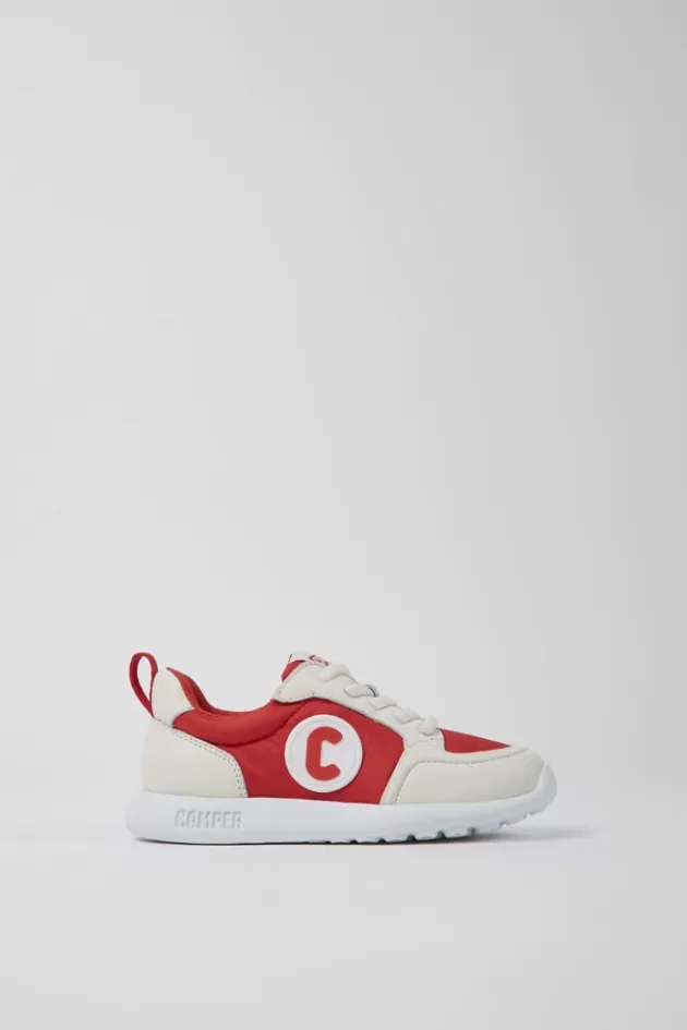 Cheap Camper Rood-Witte Leren Kindersneakers, Stof En Leer