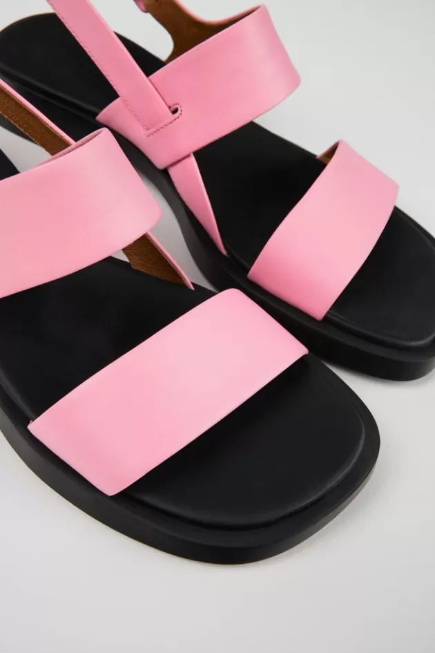 Hot Camper Roze Leren Damessandaal Met 2 Bandjes