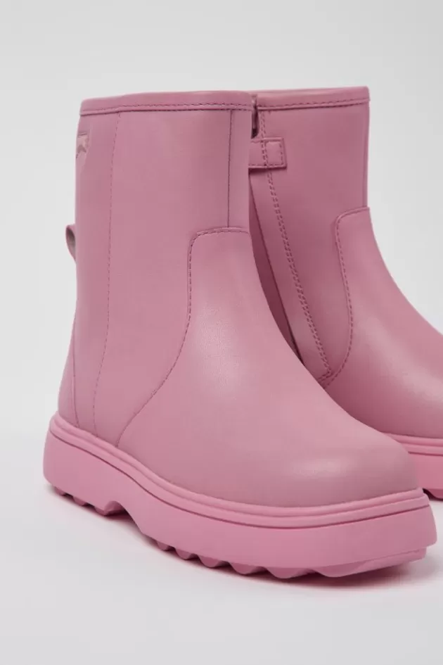 Online Camper Roze Leren Kinder-Enkellaarzen