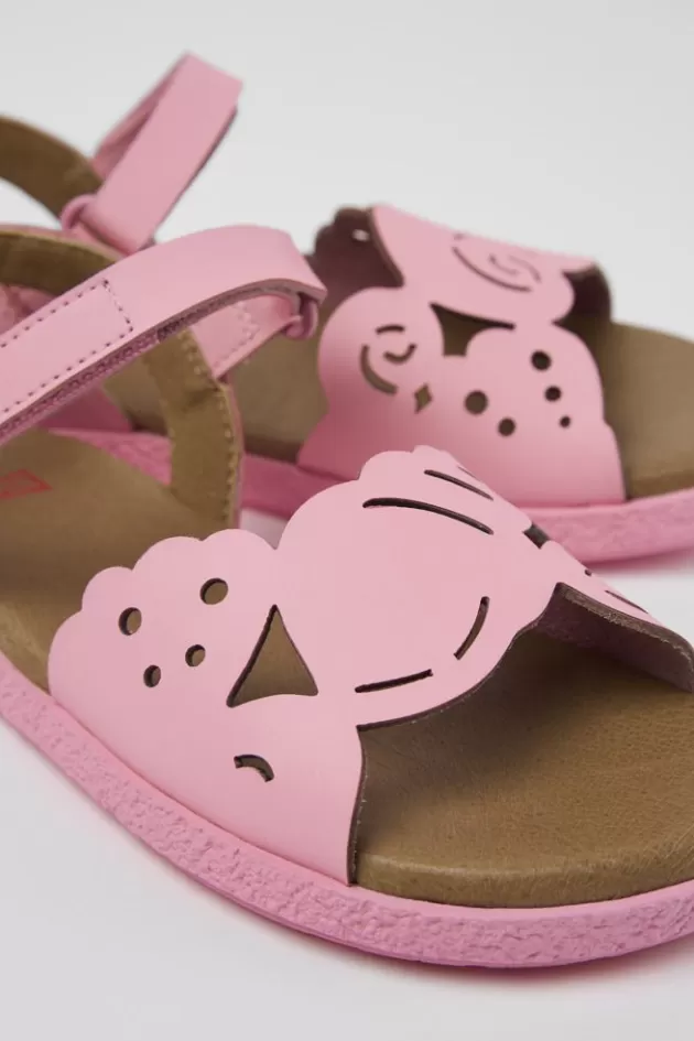 Online Camper Roze Leren Sandaal