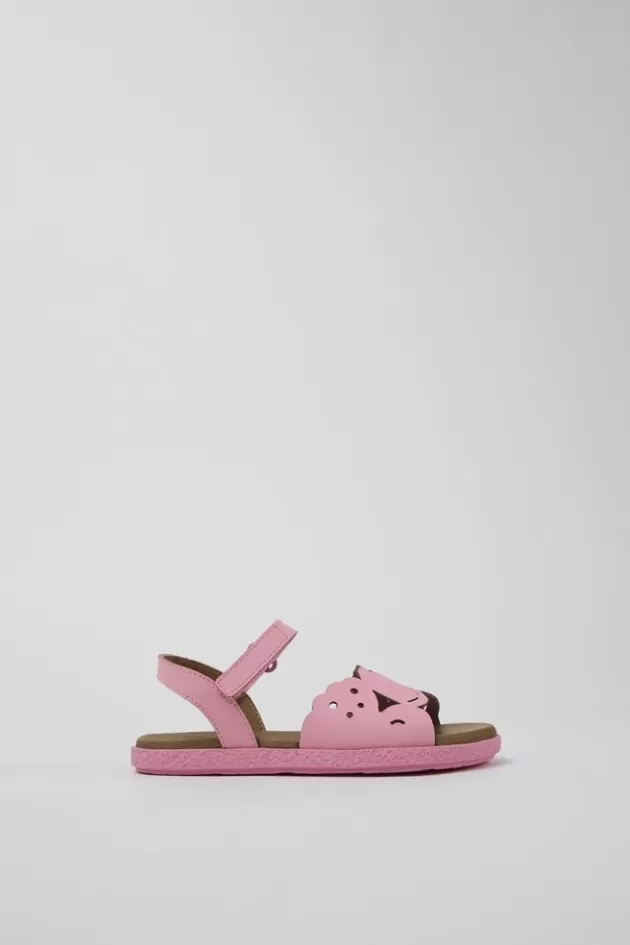 Online Camper Roze Leren Sandaal