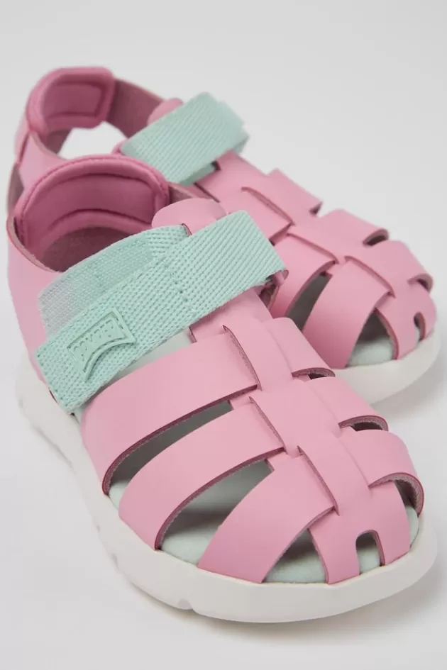 Discount Camper Roze Sandaal Van Leer/Textiel
