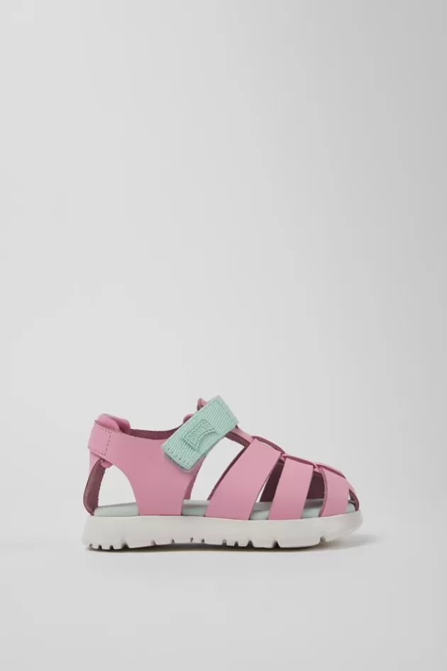 Discount Camper Roze Sandaal Van Leer/Textiel