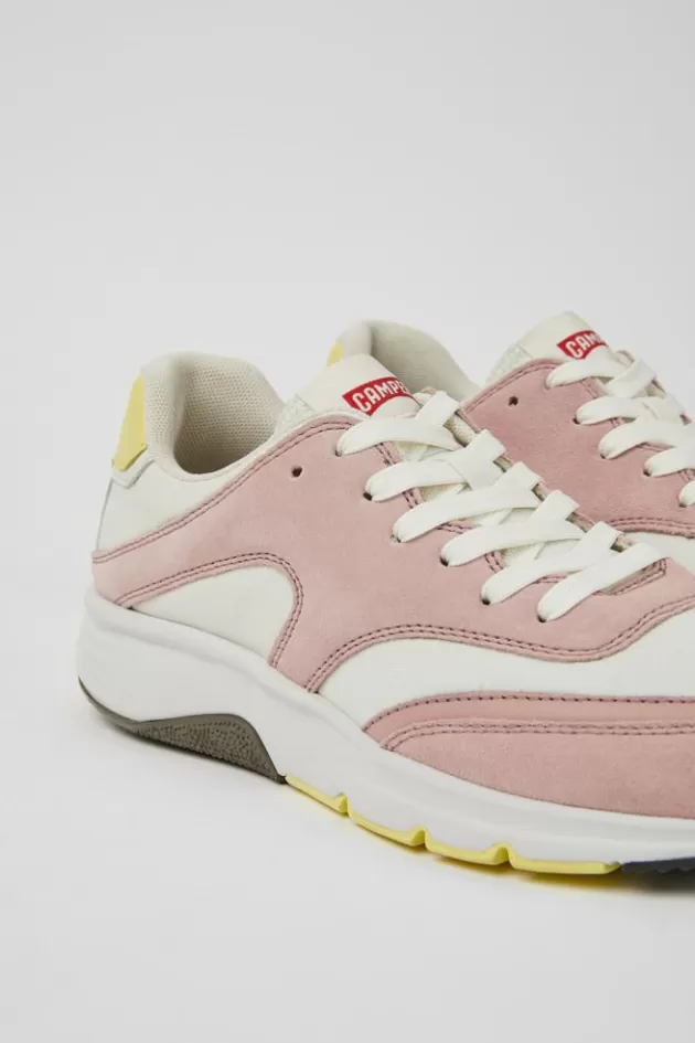 Best Sale Camper Wit Met Roze Stoffen En Nubuck Damessneakers