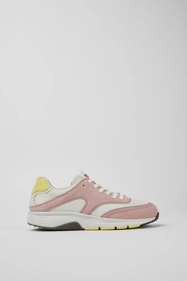 Best Sale Camper Wit Met Roze Stoffen En Nubuck Damessneakers