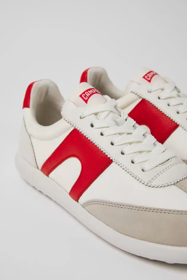 Sale Camper Wit-Rode Leren En Stoffen Damessneakers