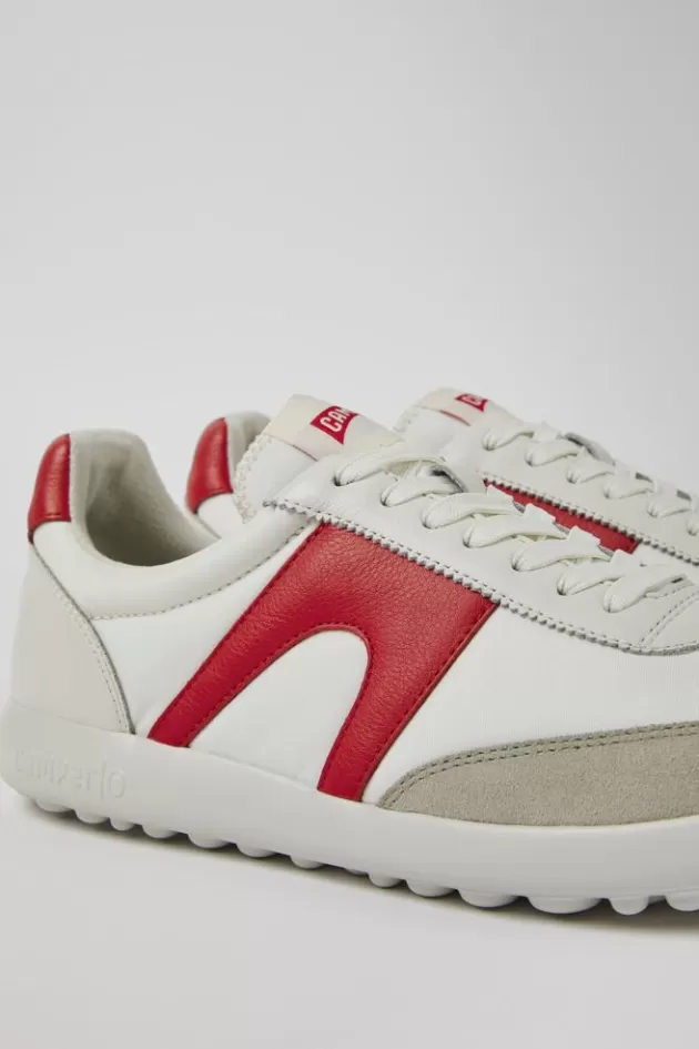 New Camper Wit-Rode Stoffen En Leren Herensneakers