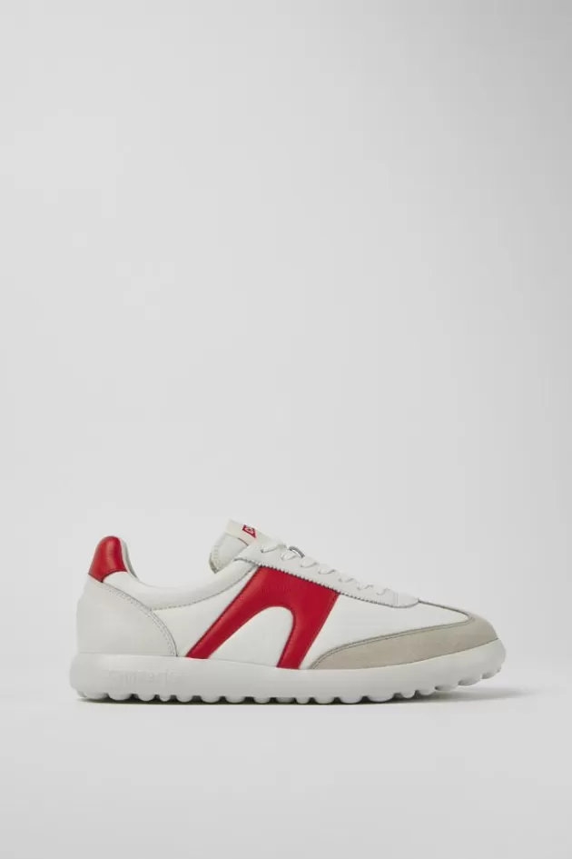 New Camper Wit-Rode Stoffen En Leren Herensneakers