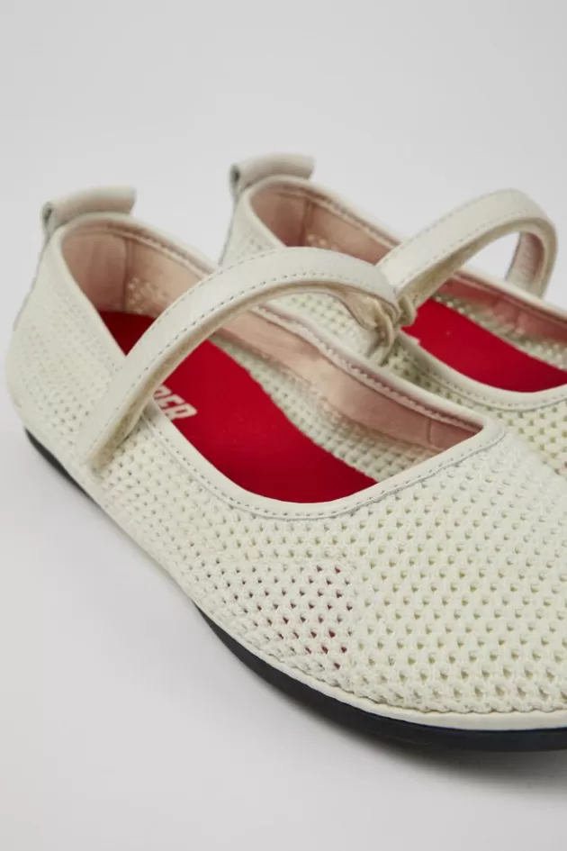 Clearance Camper Witte Ballerina Van Textiel/Leer Voor Dames