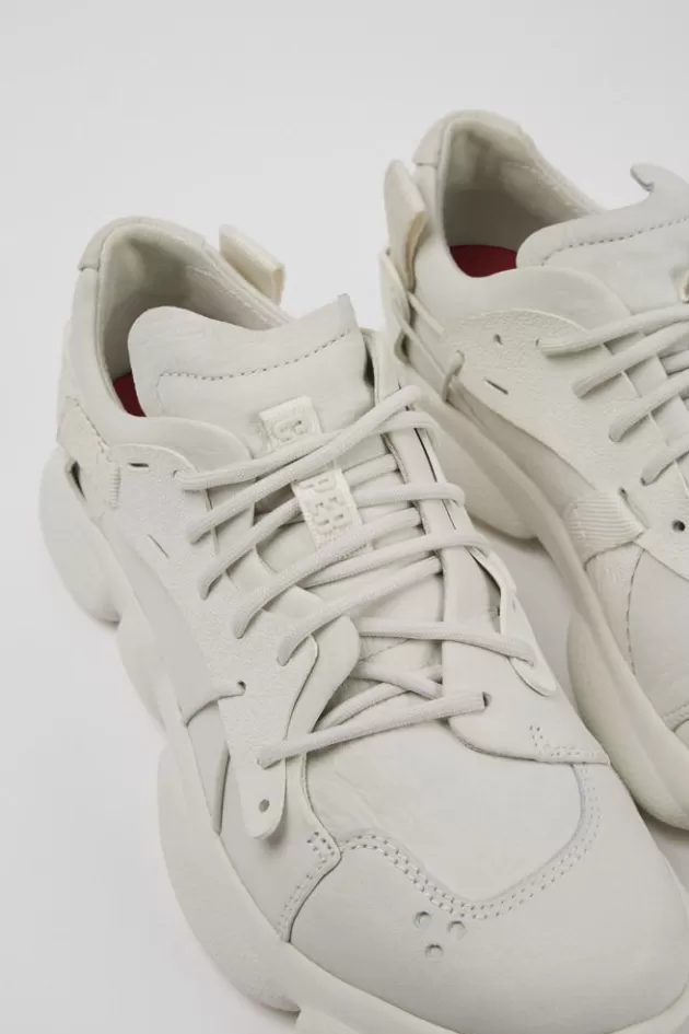 Clearance Camper Witte Damessneakers Van Ongeverfd Leer