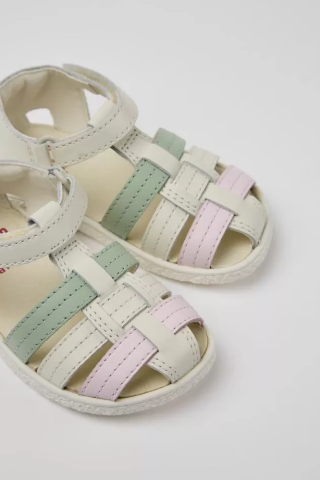 Discount Camper Witte, Groene En Roze Leren Sandalen