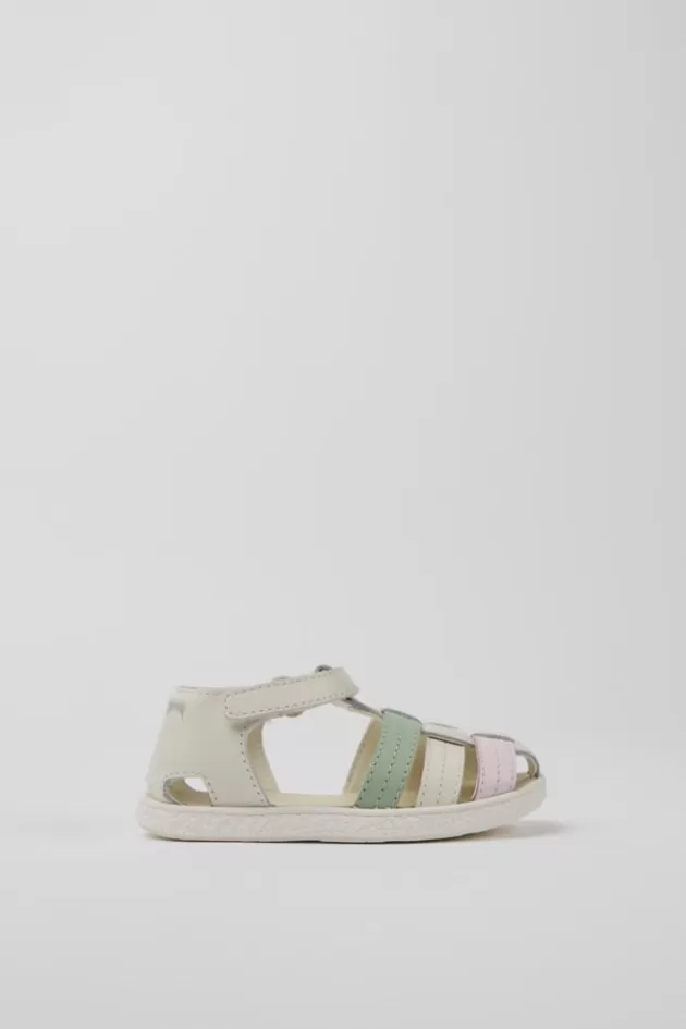 Discount Camper Witte, Groene En Roze Leren Sandalen