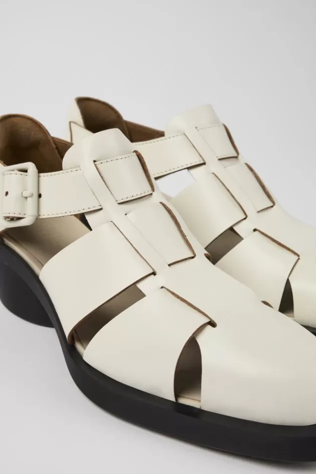 Online Camper Witte Leren Damessandaal