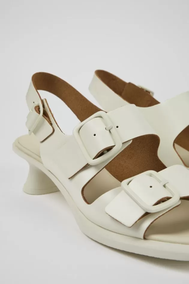 New Camper Witte Leren Damessandaal Met 2 Bandjes