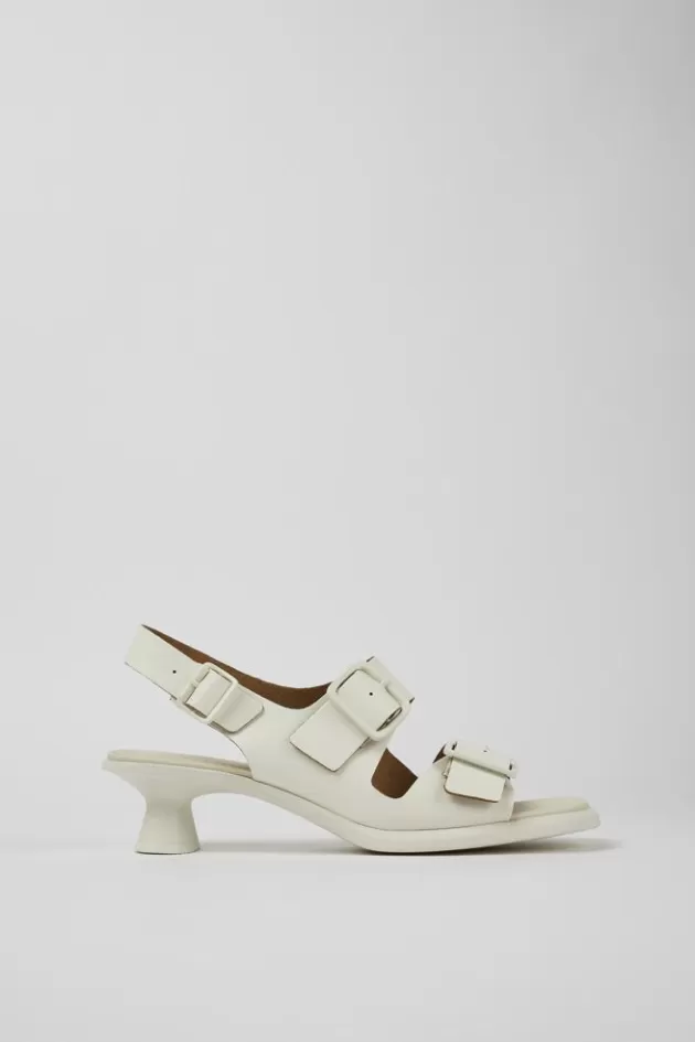New Camper Witte Leren Damessandaal Met 2 Bandjes