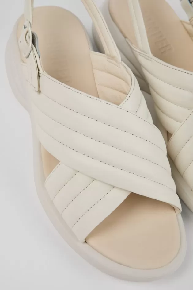 Cheap Camper Witte Leren Damessandaal Met Gekruiste Bandjes