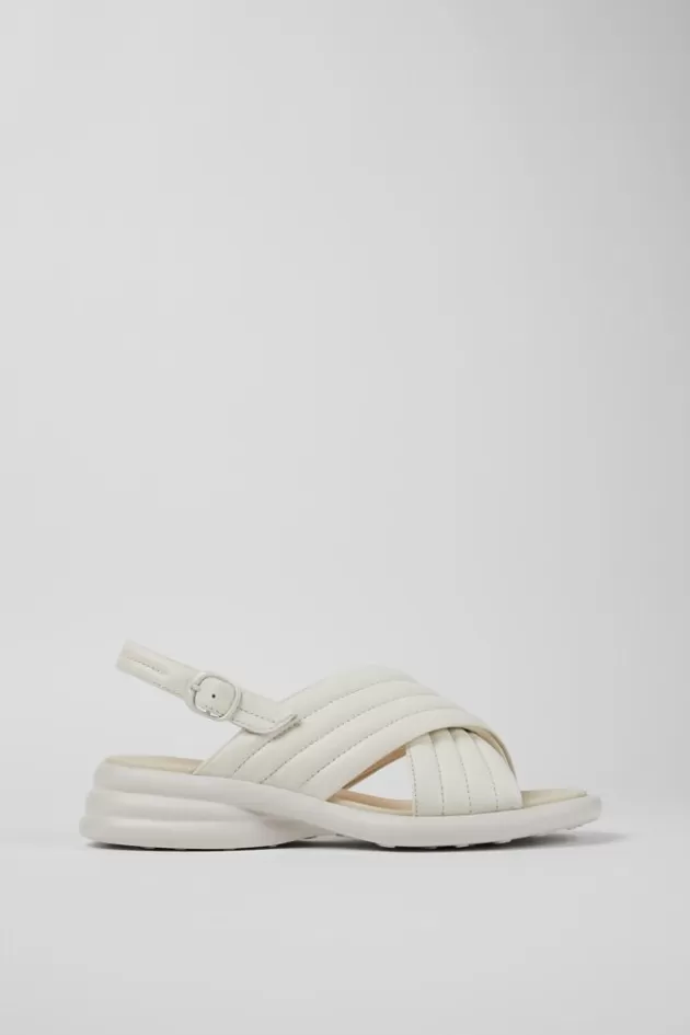 Cheap Camper Witte Leren Damessandaal Met Gekruiste Bandjes