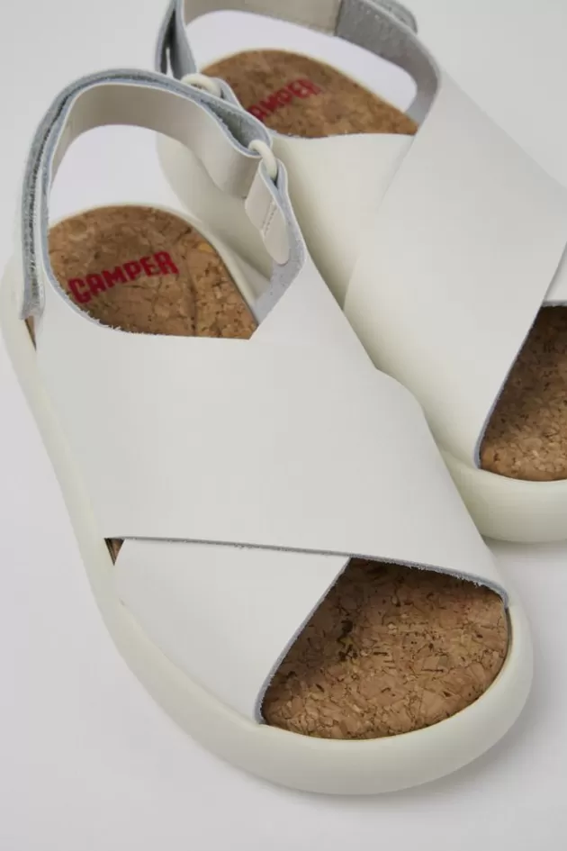 Store Camper Witte Leren Sandaal Met Gekruist Bandje