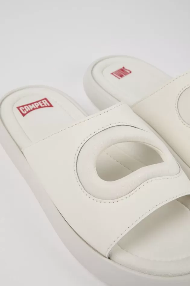 Online Camper Witte Slipper Van Leer/Textiel Voor Dames
