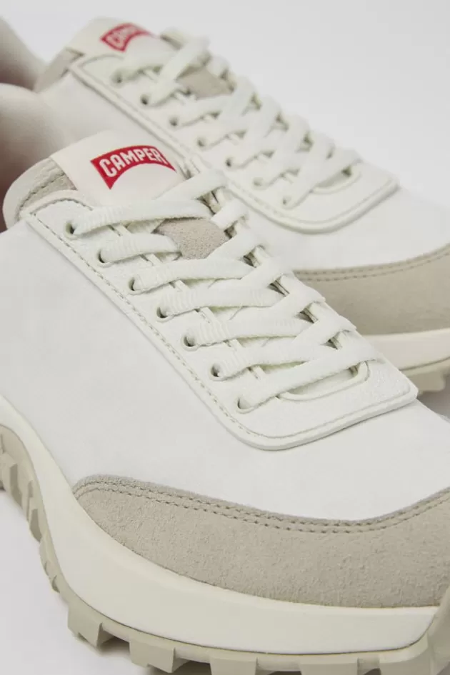 Clearance Camper Witte Stoffen En Nubuck Damessneakers