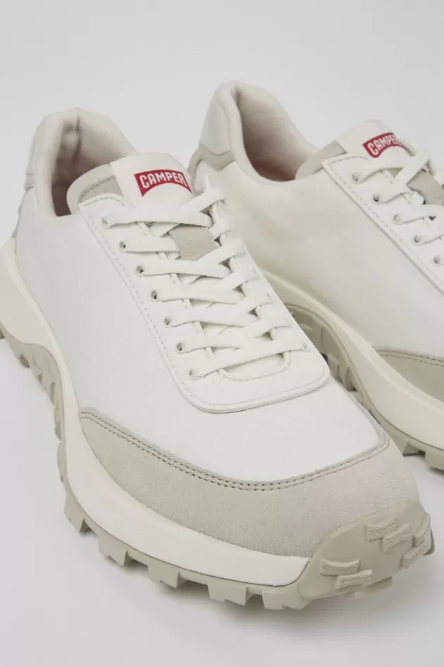 Flash Sale Camper Witte Stoffen En Nubuck Herensneakers
