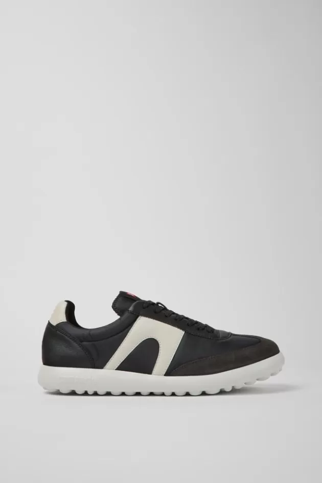 Hot Camper Wit-Zwarte Stoffen En Leren Herensneakers