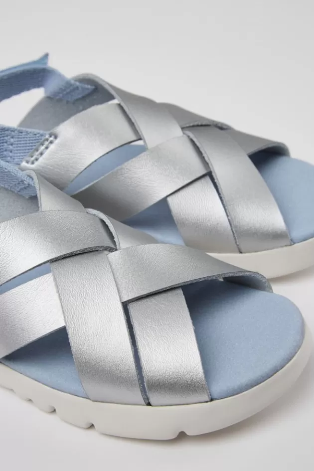 Online Camper Zilveren Leren Kindersandalen