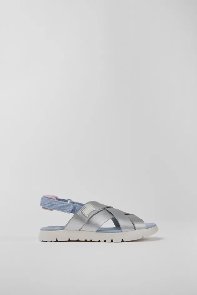 Online Camper Zilveren Leren Kindersandalen