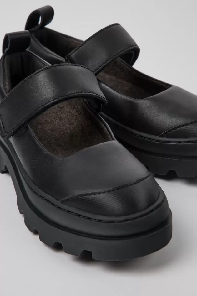 Shop Camper Zwarte Leren Bandjesschoenen Voor Kinderen