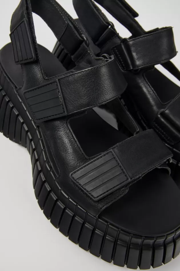 Shop Camper Zwarte Leren Damessandaal Met 2 Bandjes