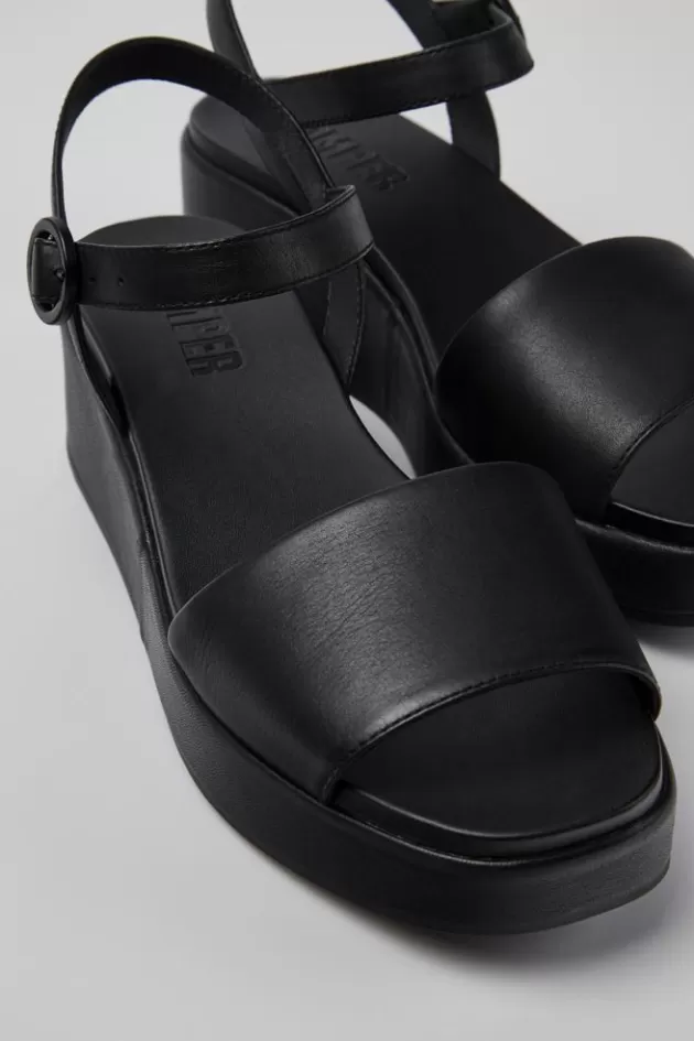 Fashion Camper Zwarte Leren Damessandaal Met 2 Bandjes