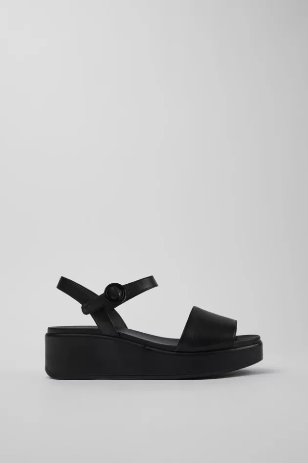 Fashion Camper Zwarte Leren Damessandaal Met 2 Bandjes
