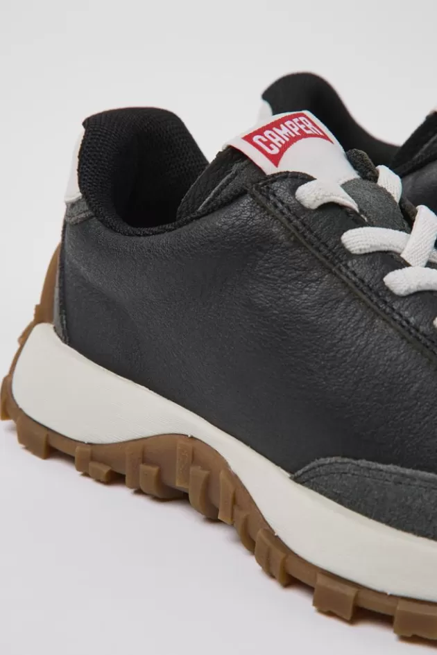 New Camper Zwarte Leren En Nubuck Kindersneakers