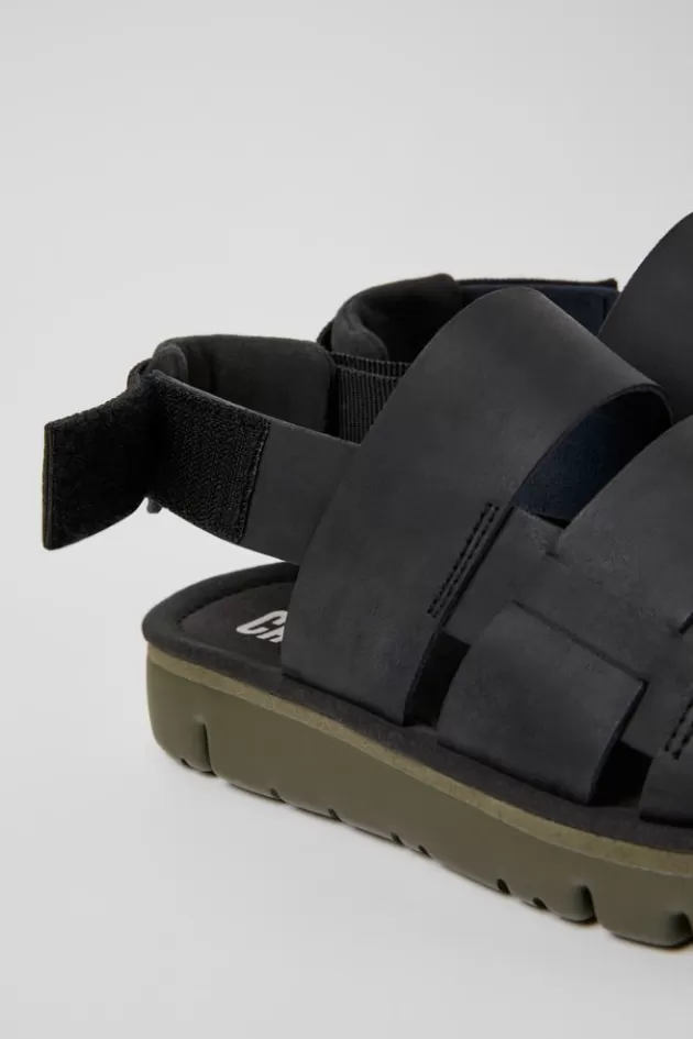 Shop Camper Zwarte Leren En Stoffen Herensandalen
