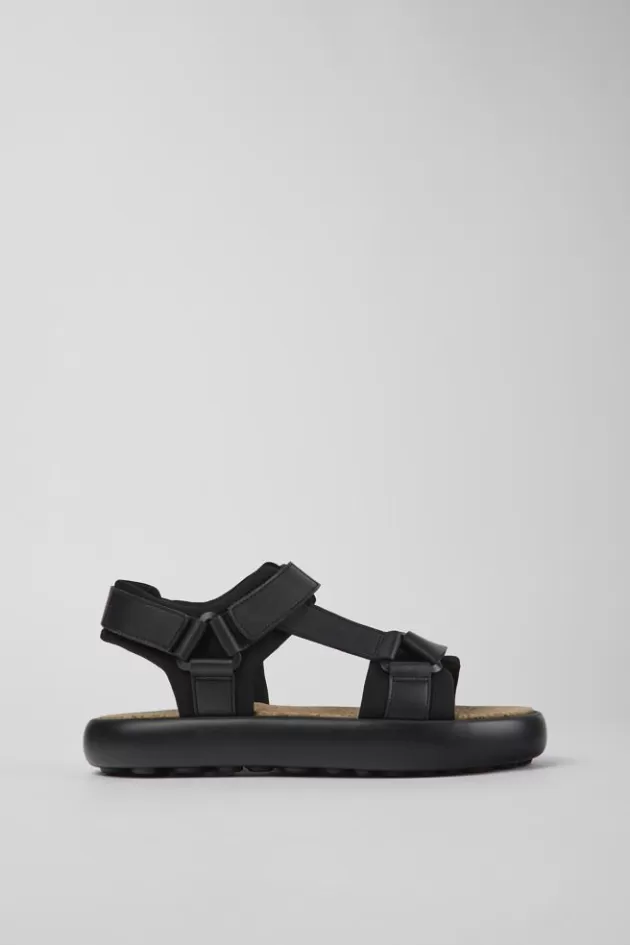 Hot Camper Zwarte Leren En Stoffen Herensandalen