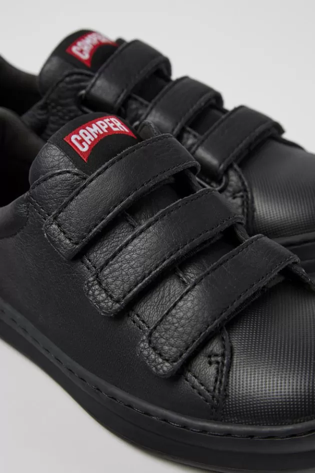 New Camper Zwarte Leren En Stoffen Kindersneakers