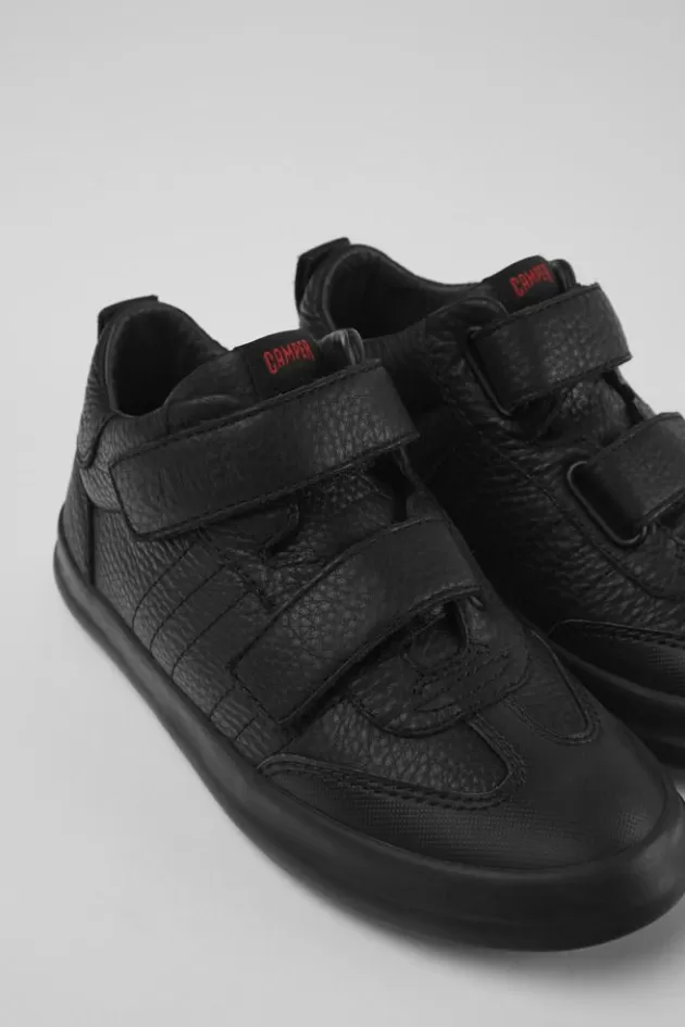 Outlet Camper Zwarte Leren En Stoffen Kindersneakers