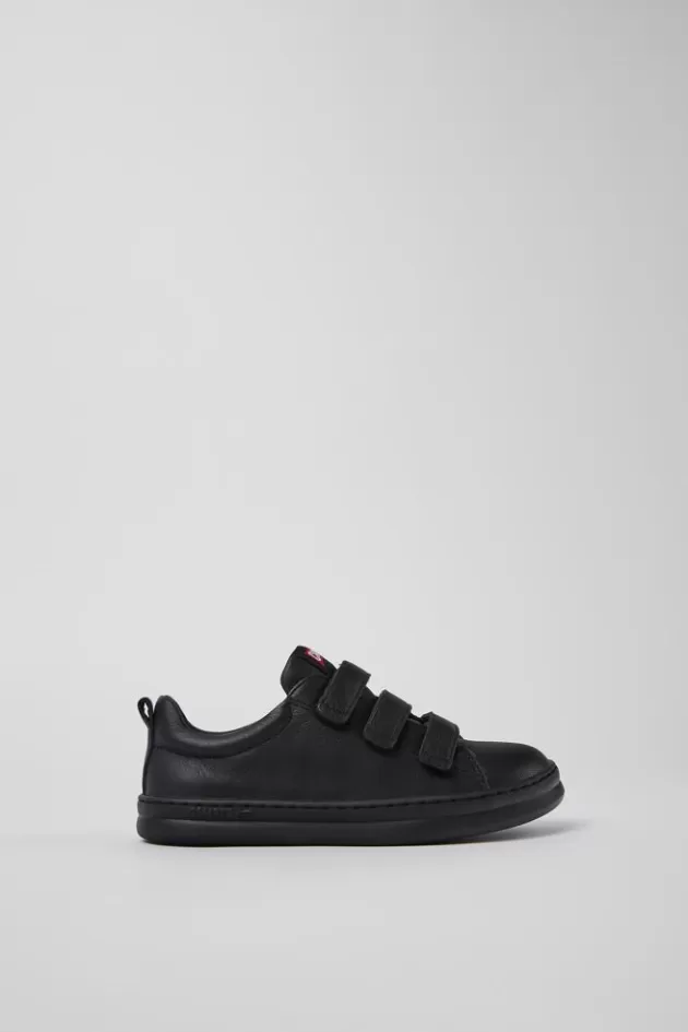 New Camper Zwarte Leren En Stoffen Kindersneakers